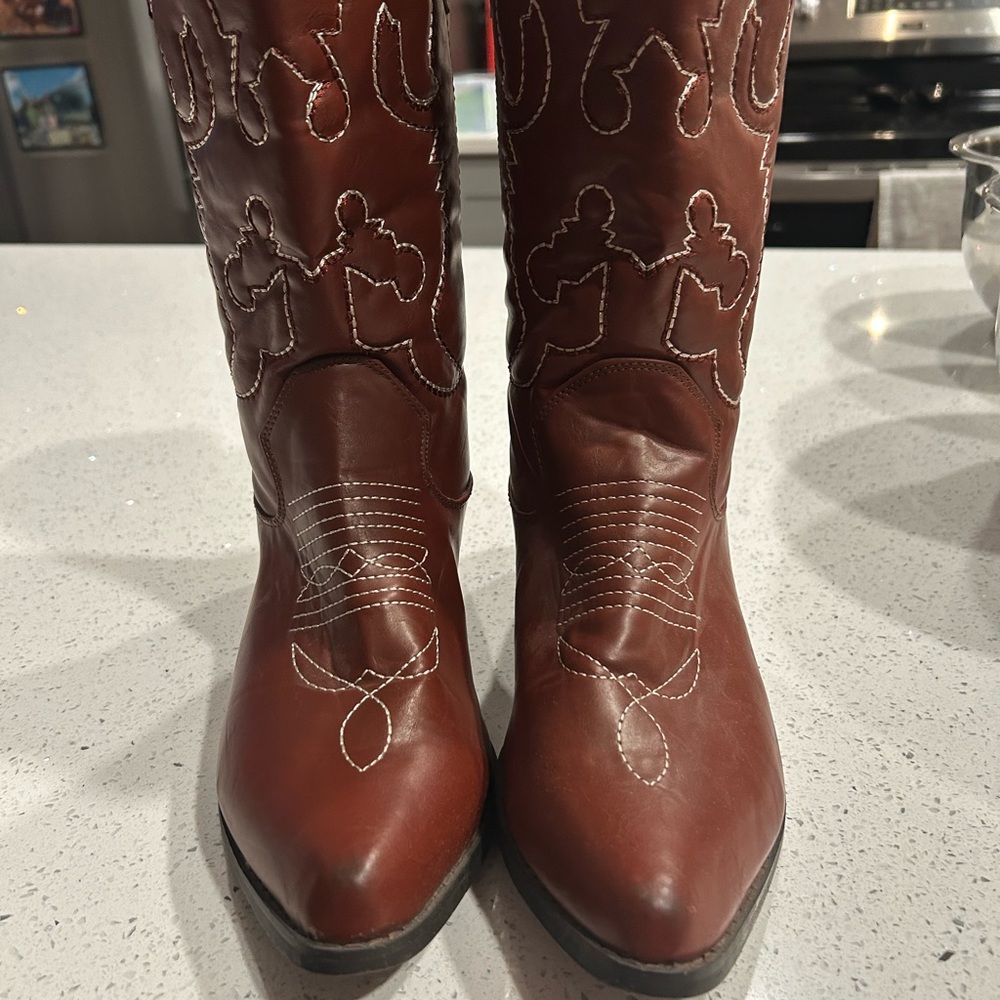 Brown Faux Leather Western Boots